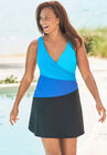 Colorblock Fit-And-Flare Swim Dress, BLACK ULTRAMARINE COLORBLOCK, hi-res image number 0