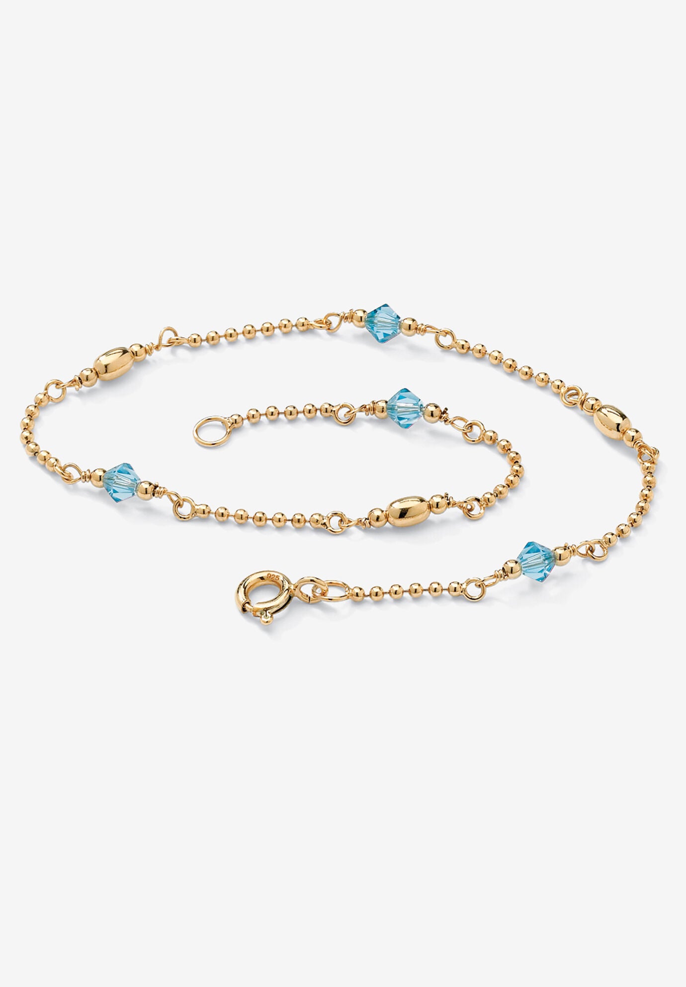 Gold Over Sterling Silver Simulated Birthstone Ankle Bracelet 11 Inches, DECEMBER, hi-res image number 0