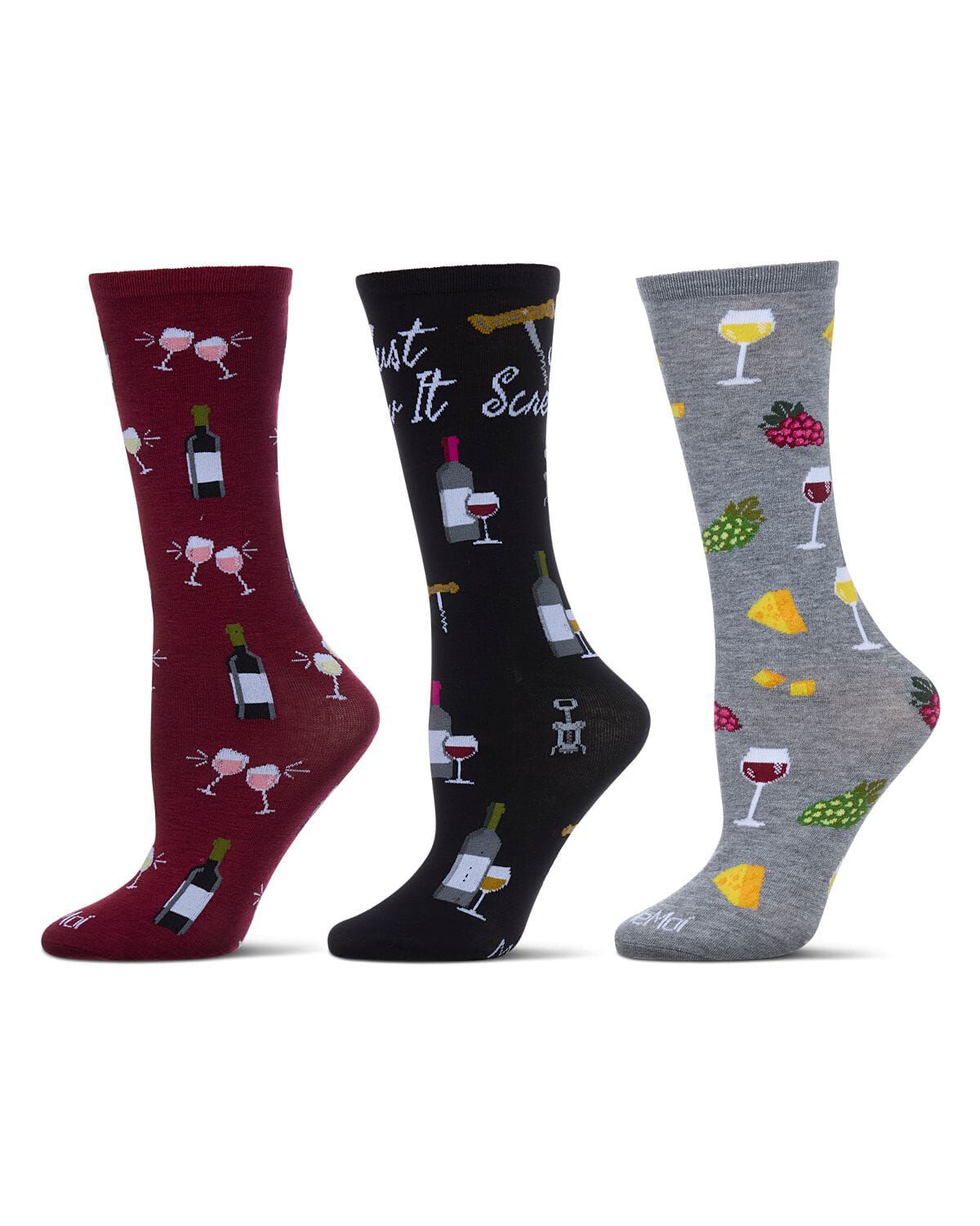 Boxed Wine 3 Pack Gift Set Crew Socks, BLACK MULTI, hi-res image number 0