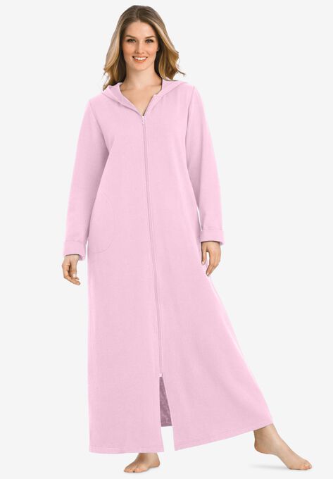 Long Hooded Fleece Sweatshirt Robe, PINK, hi-res image number null