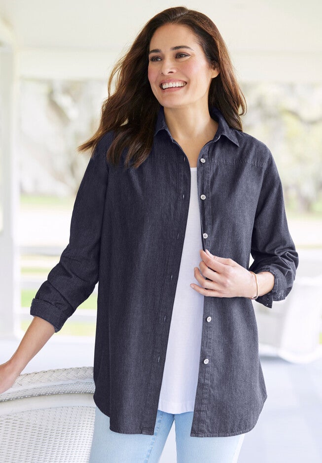 classic long-sleeve denim shirt, , on-hover image number 1