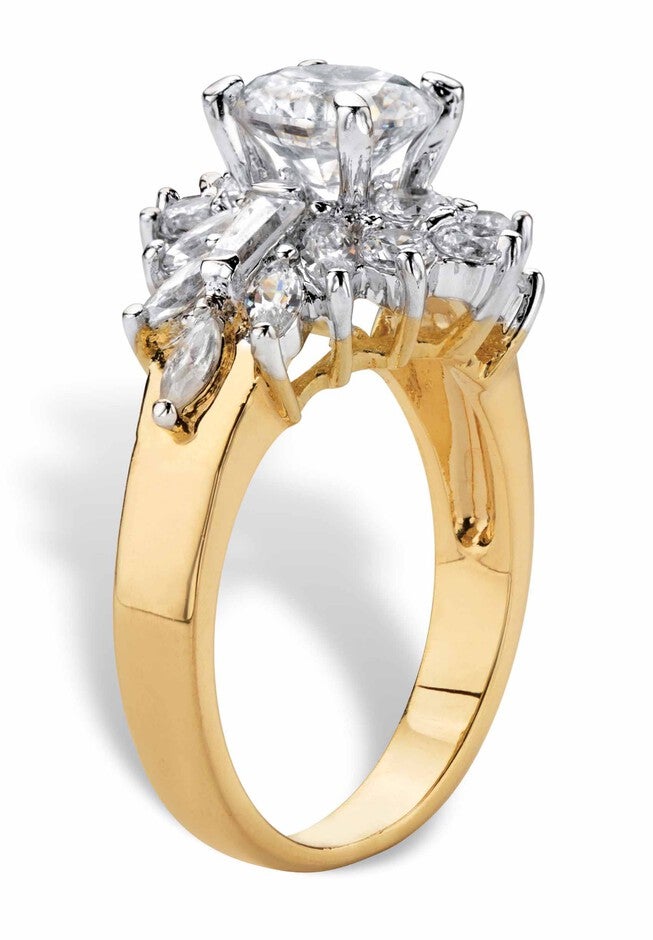 Yellow Gold Plated Round Starburst Ring Cubic Zirconia (3 5/8 cttw TDW), , on-hover image number null