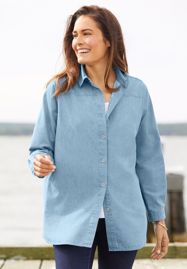 classic long-sleeve denim shirt, , alternate image number 3