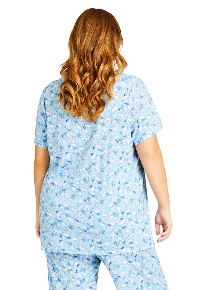Bunny Button Up Sleep Top, BUNNY PRINT, alternate image number null