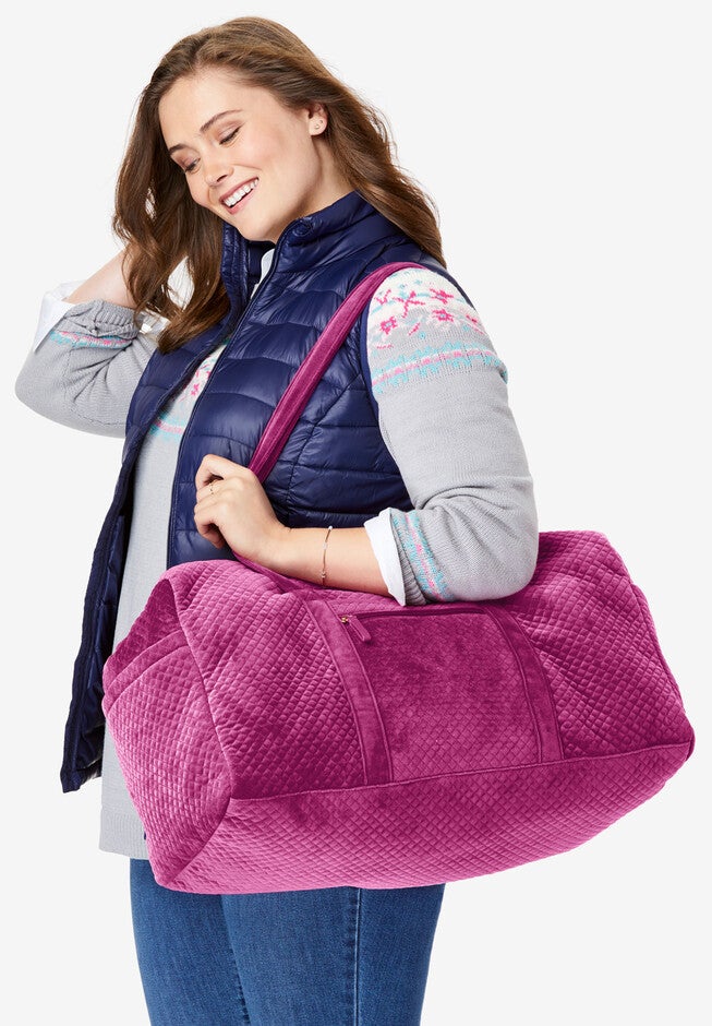 Quilted Velour Duffle Bag, RASPBERRY, hi-res image number null
