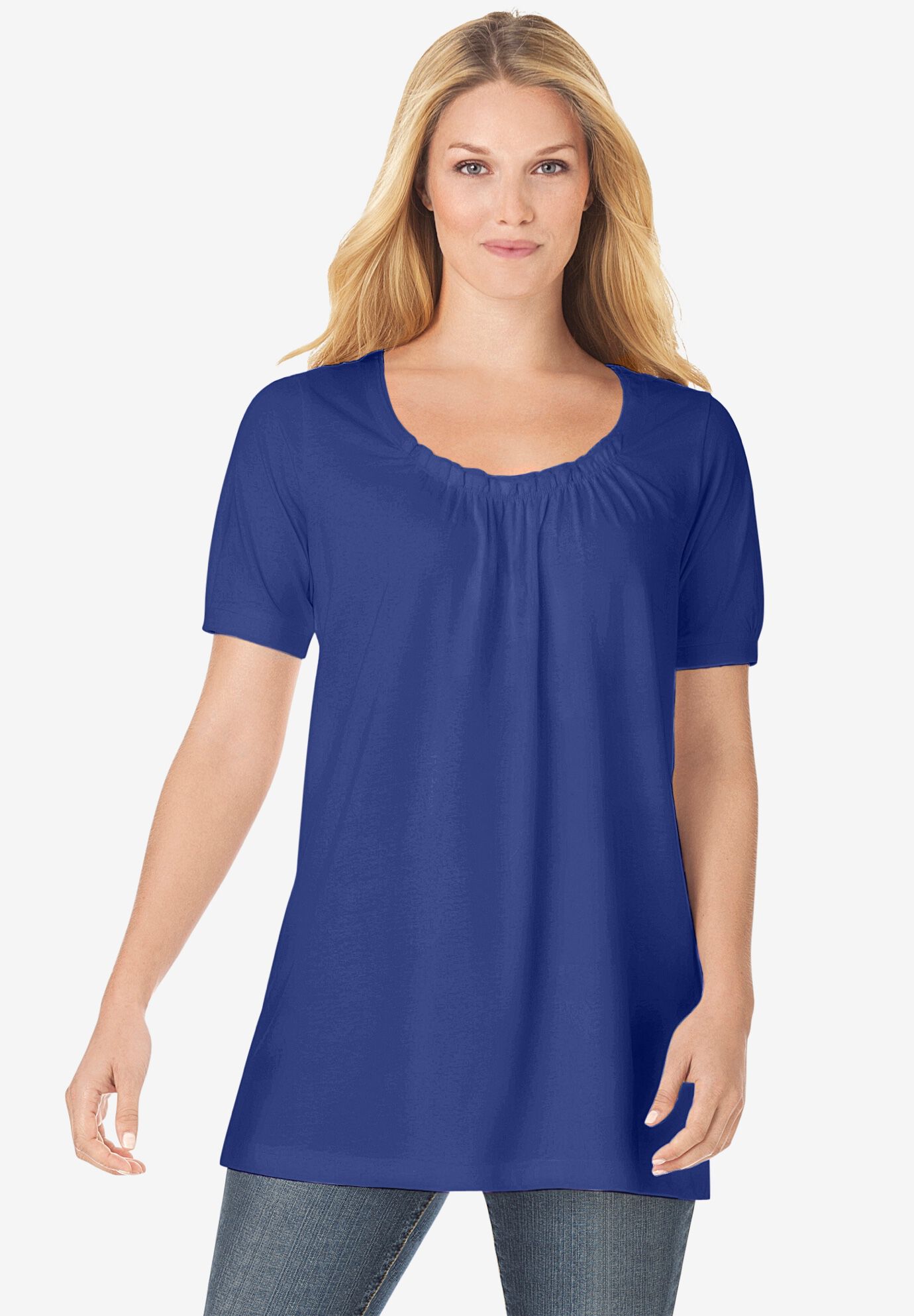Perfect Short-Sleeve Shirred U-Neck Tunic, , alternate image number 5