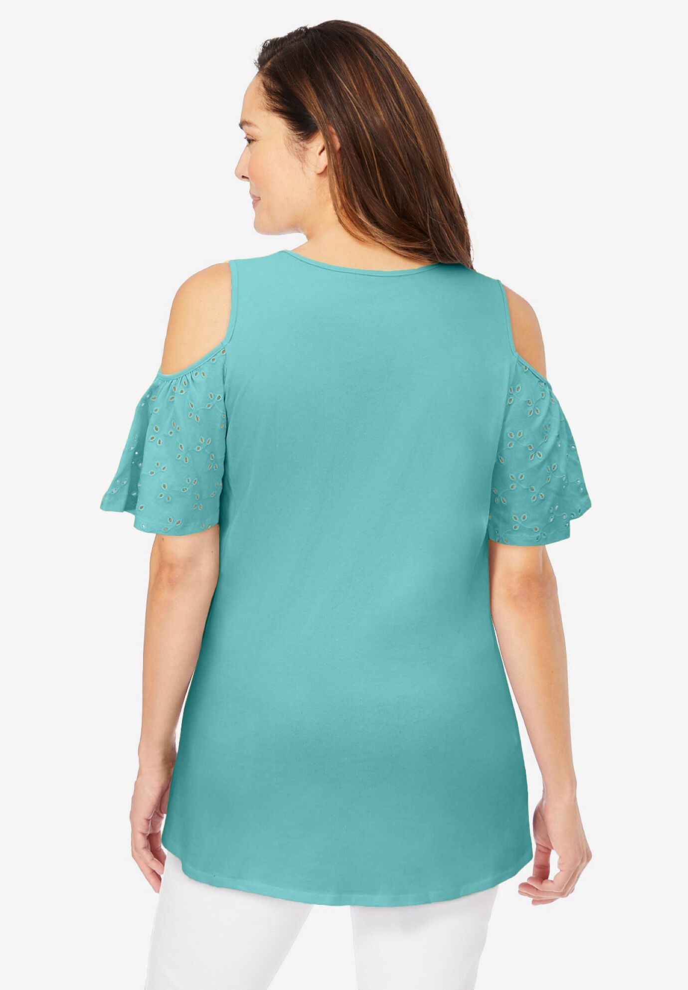 Eyelet Cold-Shoulder Tunic, AZURE, on-hover image number 1
