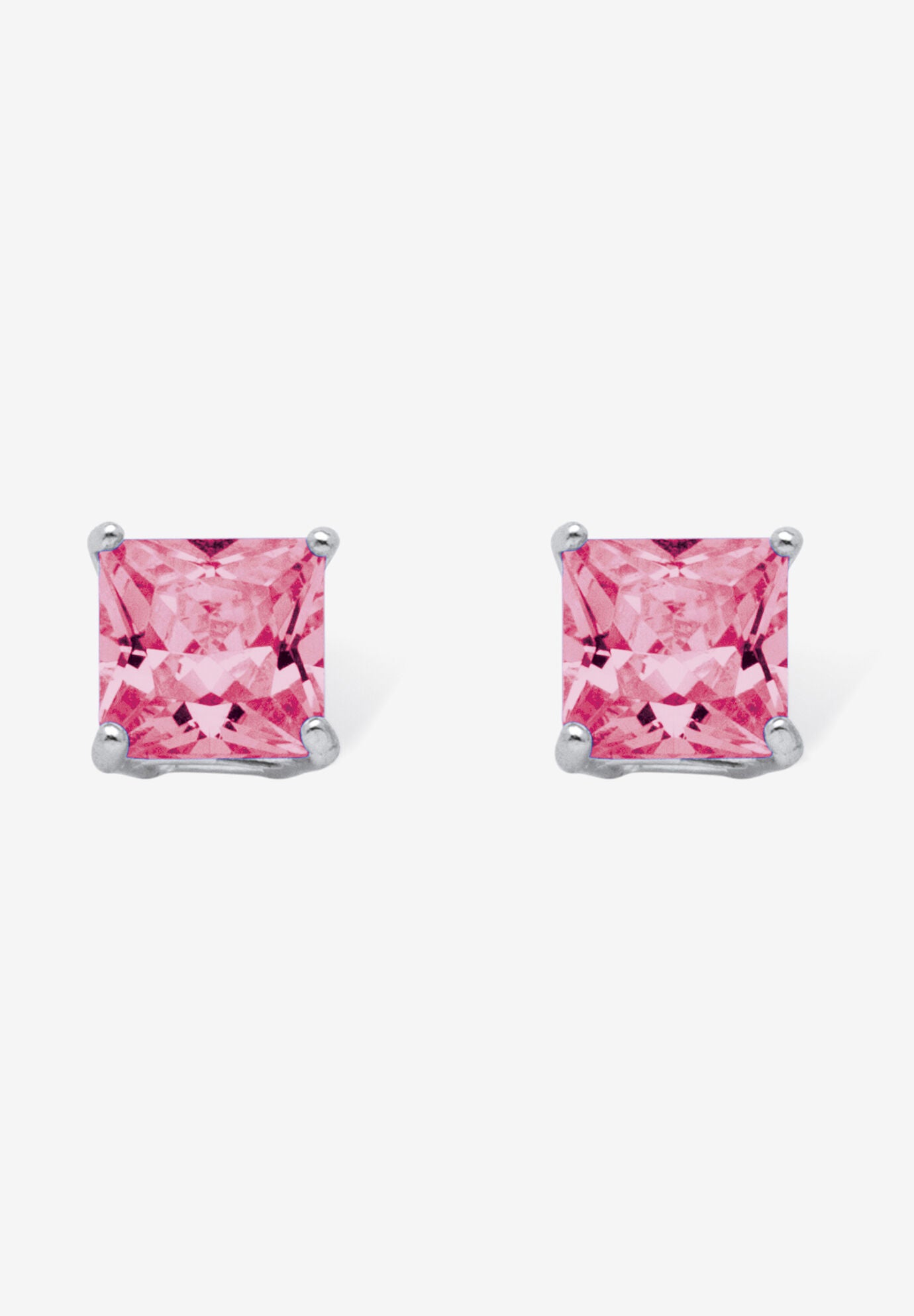 Sterling Silver Stud Princess Cut Simulated Birthstone Stud Earrings, OCTOBER, hi-res image number 0