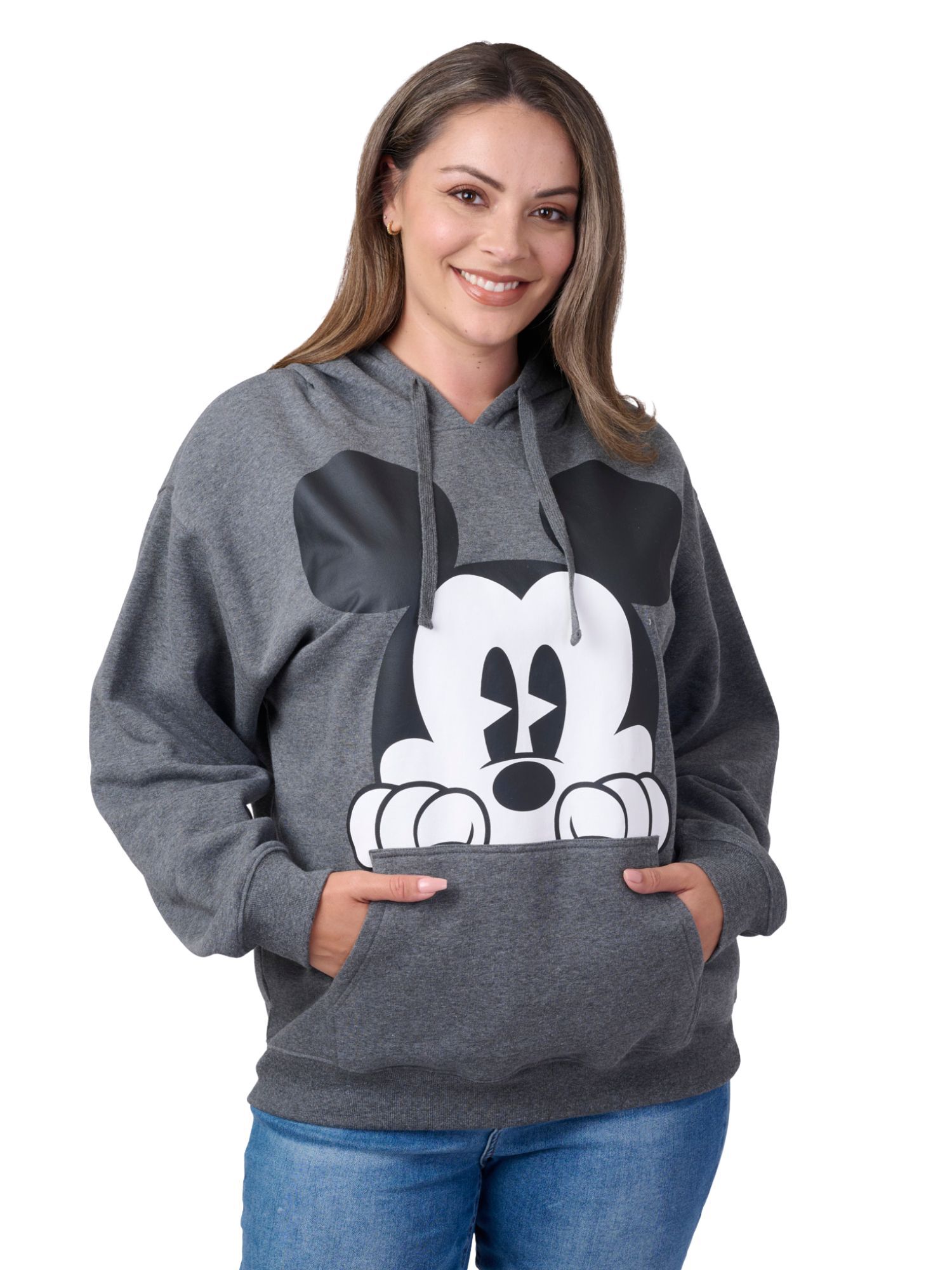 Disney Women's Mickey Mouse Hoodie Sweatshirt Pullover Charcoal Gray, GRAY, hi-res image number 0