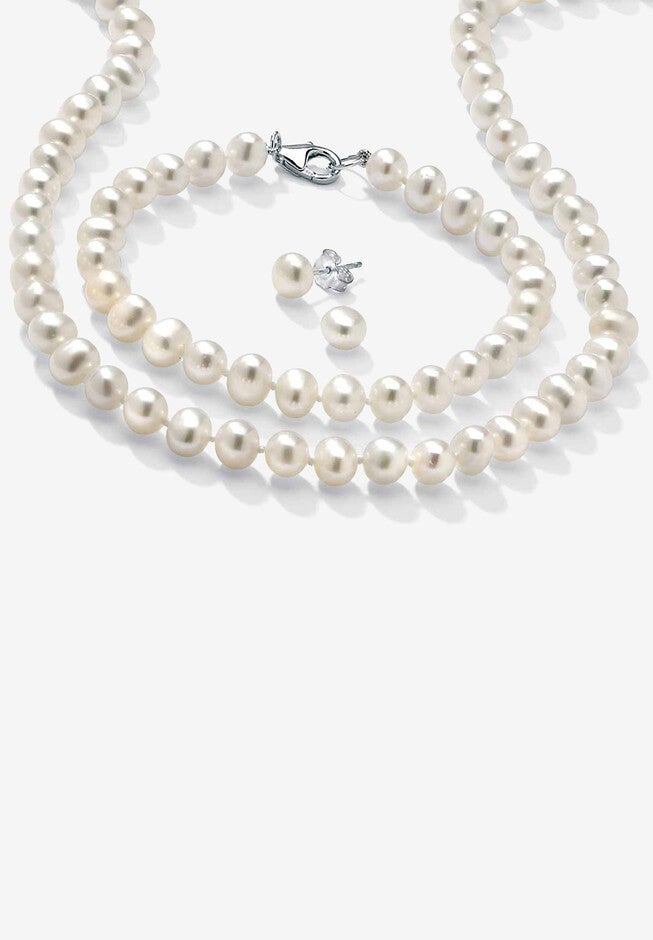 Silver Necklace, Bracelet and Earring Set Cultured Freshwater Pearl, SILVER, hi-res image number null