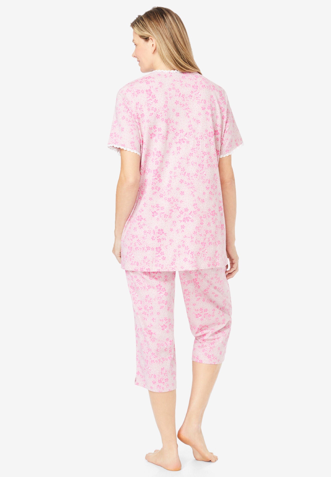 2-Piece Pintuck Tee and Capri Sleep Set, LAVENDER DANCING FLORAL, on-hover image number 1