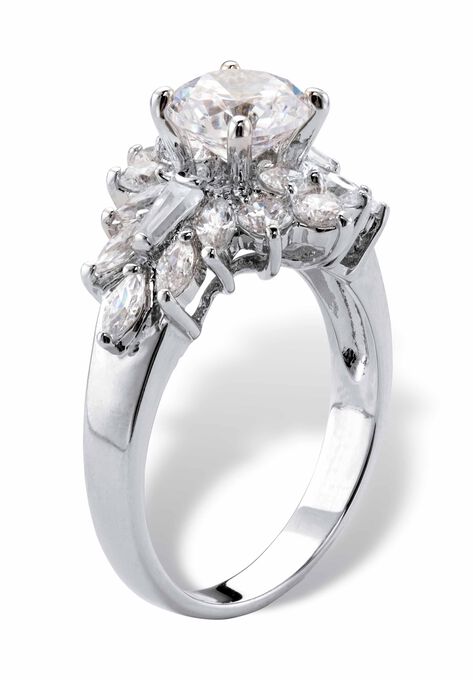 Platinum Plated Round Cluster Ring Cubic Zirconia (3 5/8 cttw TDW), , on-hover image number null