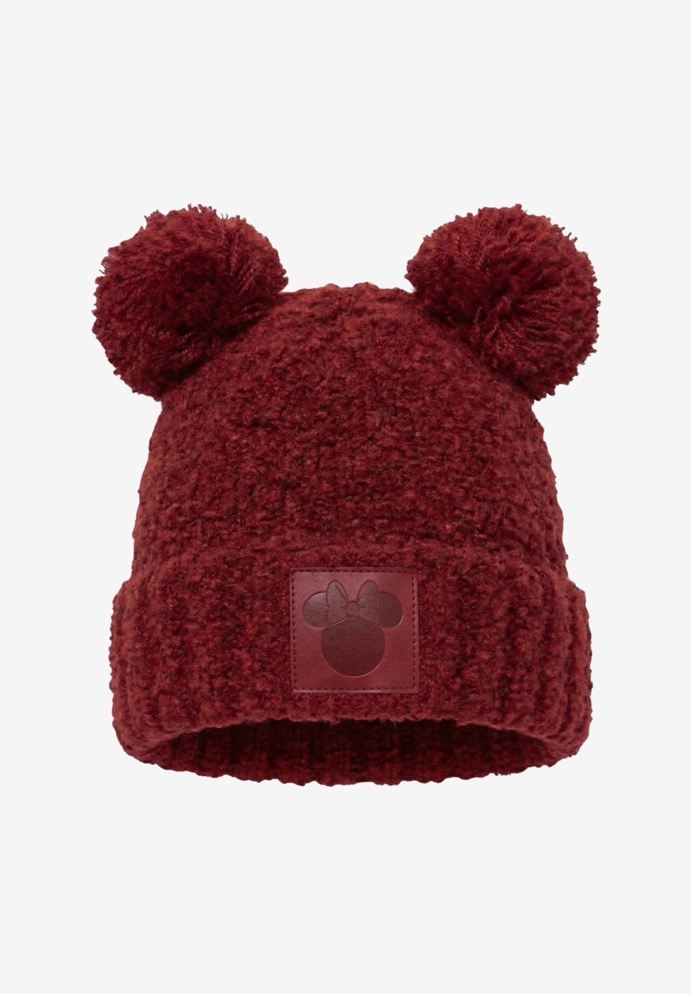 Disney Minnie Mouse Double Pom Beanie Fuzzy Knit Winter Hat, RED, hi-res image number 0