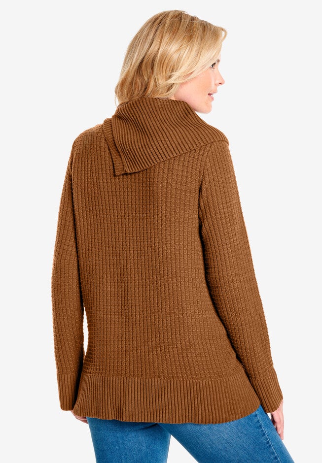 Button-Neck Waffle Knit Sweater, , on-hover image number null