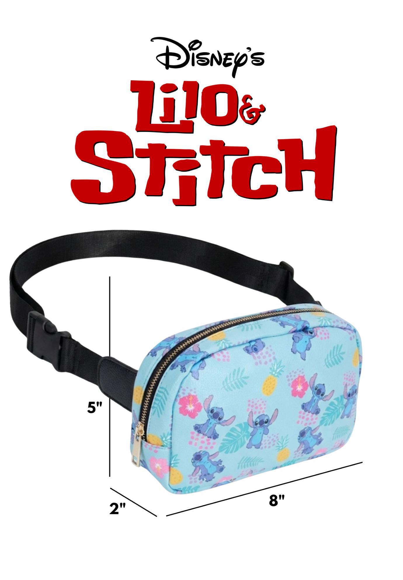 Disney Lilo & Stitch Tropical Belt Bag Fanny Pack Crossbody Sling Zippered, BLUE, alternate image number 7