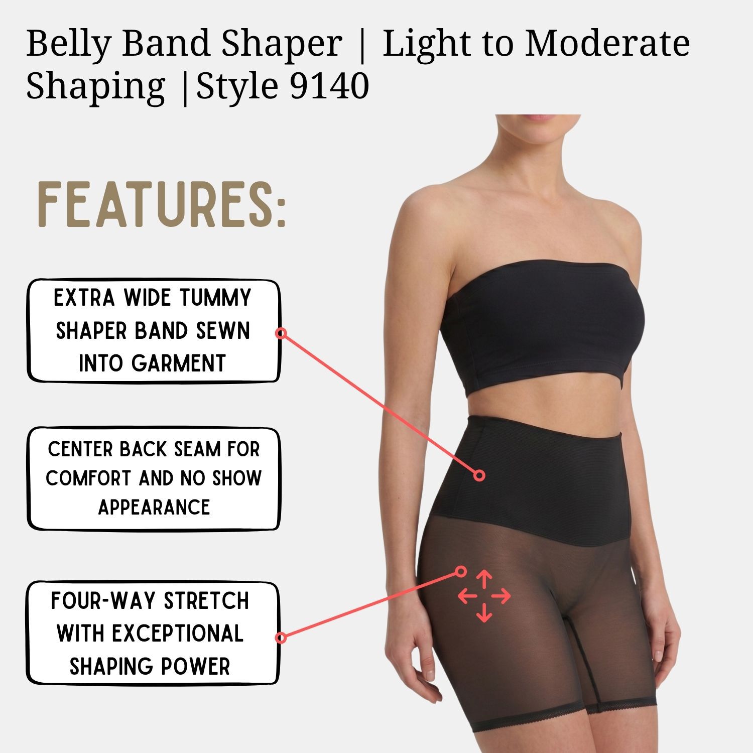 Belly Band Shaper Light to Moderate Shaping, BLACK, alternate image number 2