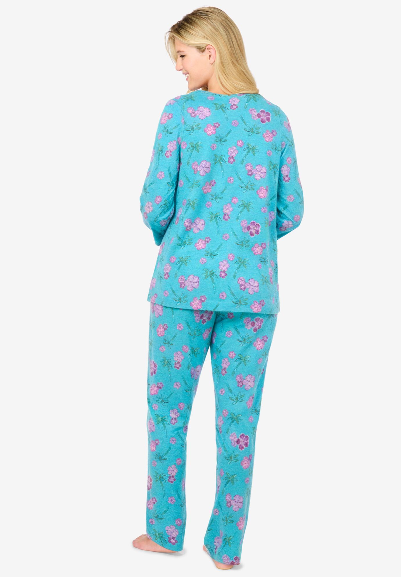 Three-Quarter Sleeve Pajama Set, CARIBBEAN BLUE HIBISCUS, on-hover image number 1