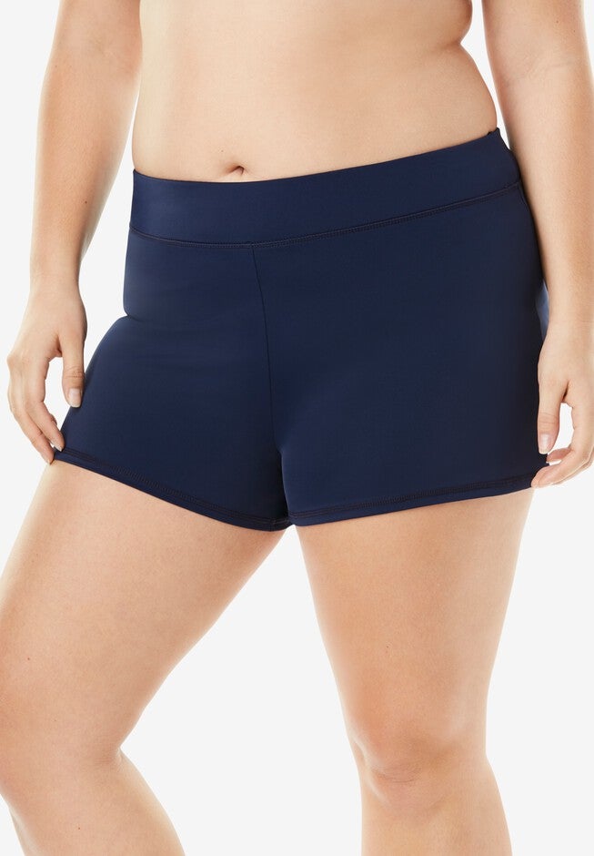 Wide-Band Swim Short with Built-In Brief, NAVY, hi-res image number null