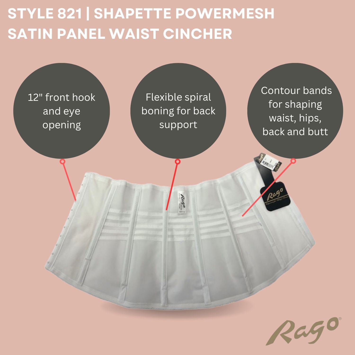 Shapette Powermesh Satin Panel Waist Cincher, WHITE, alternate image number 4