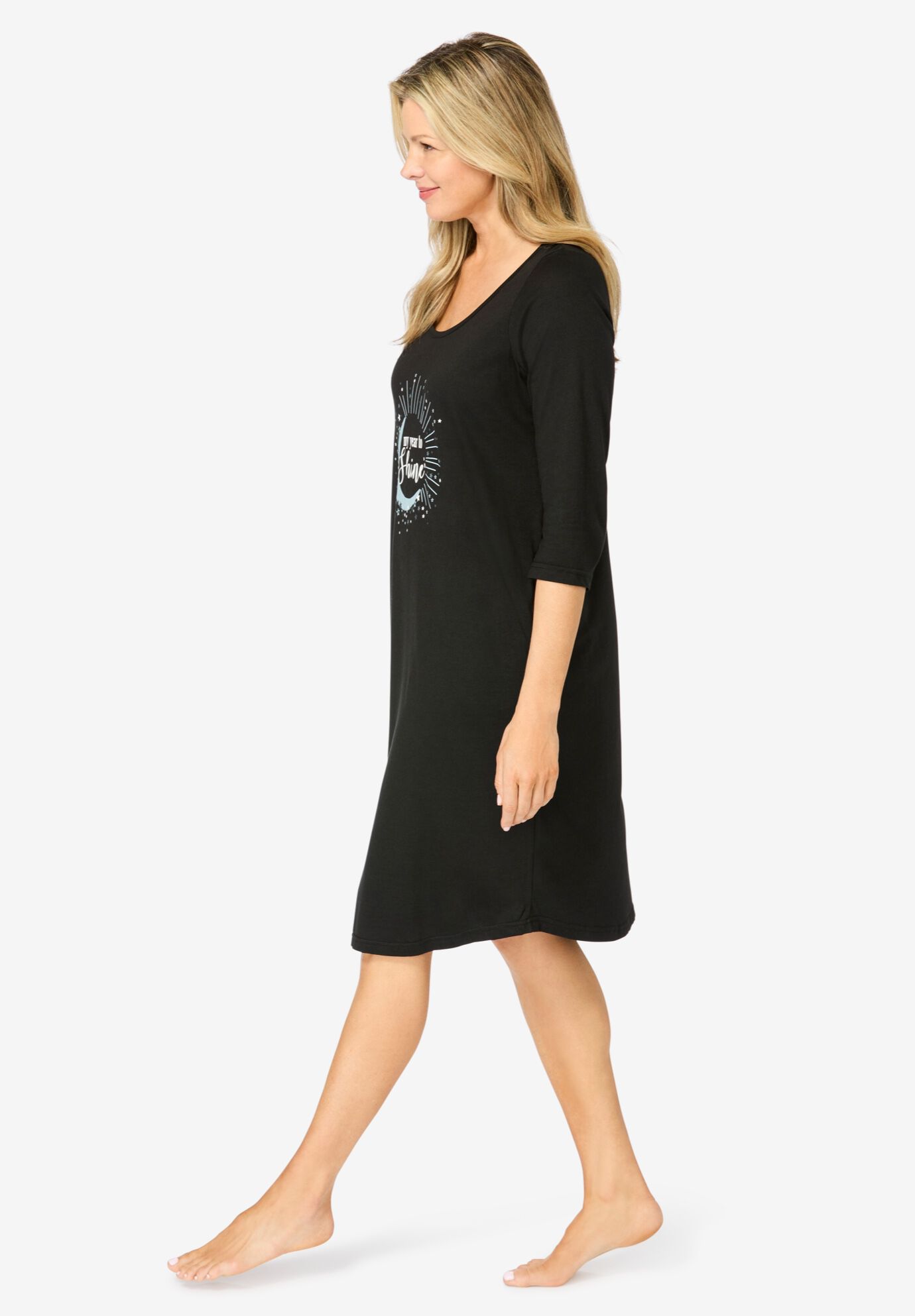 Three-Quarter Sleeve Sleepshirt, PALE OCEAN STAY WILD, alternate image number 2