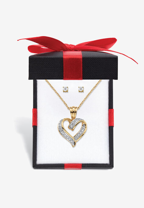Yellow Gold-Plated Heart Pendant with Genuine Diamond Accent on 18" Chain, DIAMOND, hi-res image number null