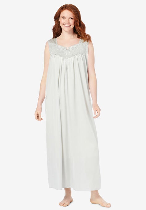 Long Tricot Knit Nightgown , PEARL GREY, hi-res image number null