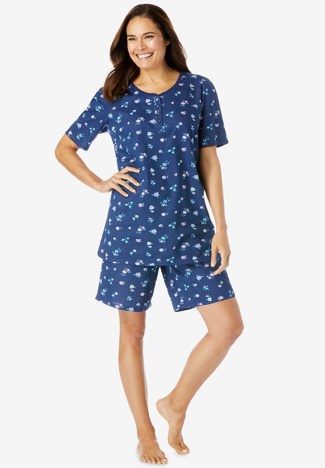 Floral Henley PJ Set, EVENING BLUE FLOWERS, hi-res image number null