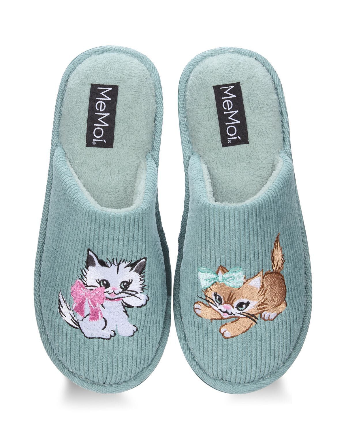 Retro Kittens Plush Slippers, TEAL, alternate image number 1