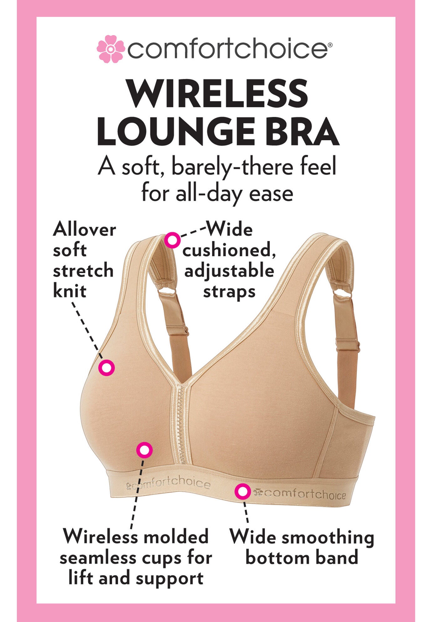Wireless Front-Close Lounge Bra, , on-hover image number 1
