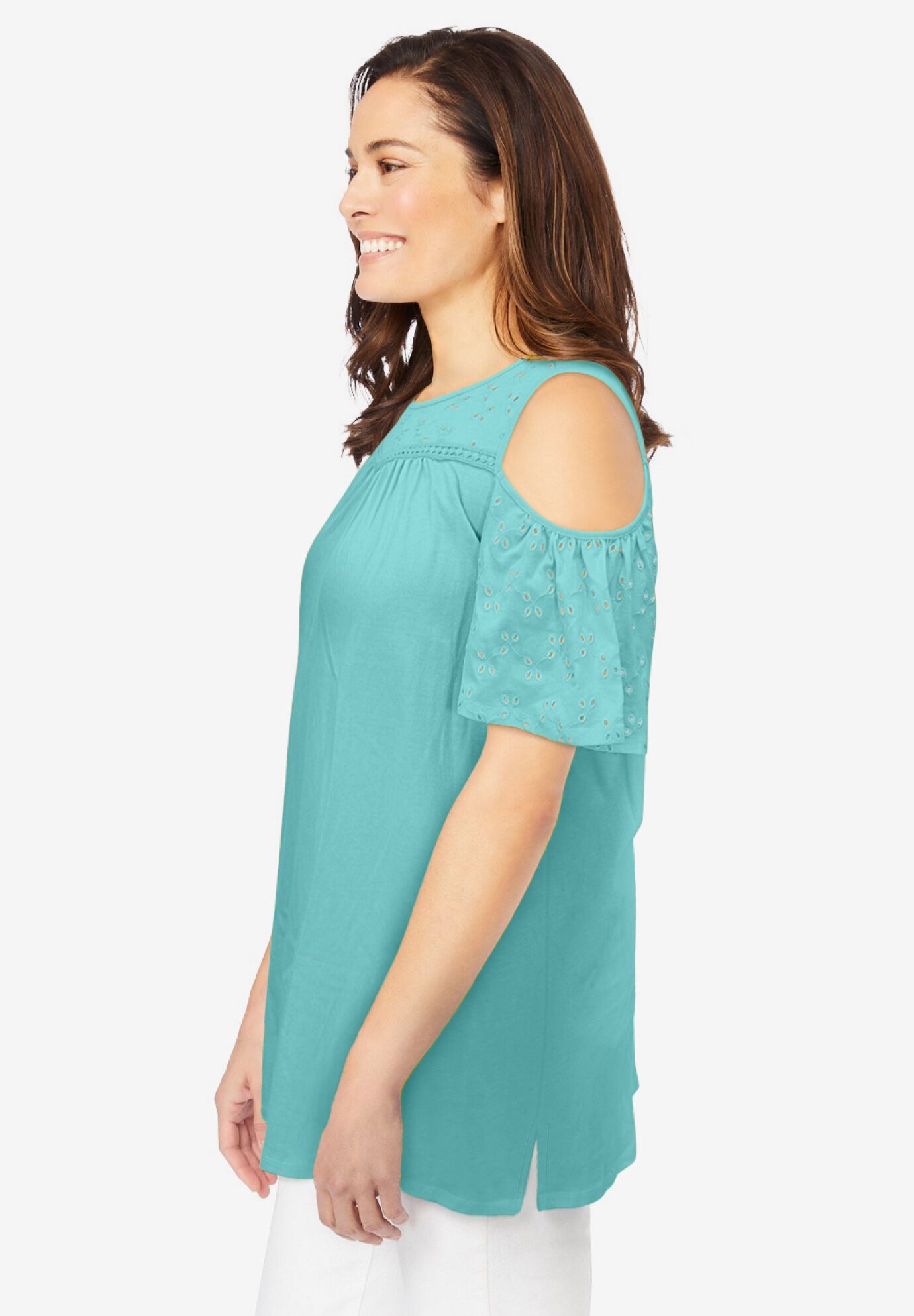Eyelet Cold-Shoulder Tunic, AZURE, alternate image number 2