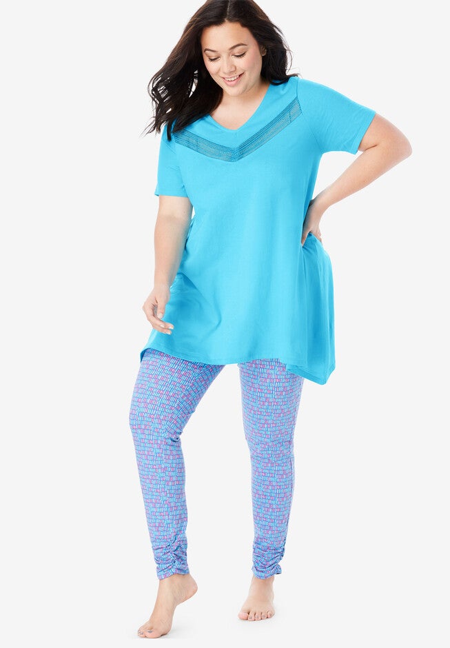 Lace Tunic & Legging PJ Set by Dreams & Co.®, BRIGHT AQUA MULTI, hi-res image number 0