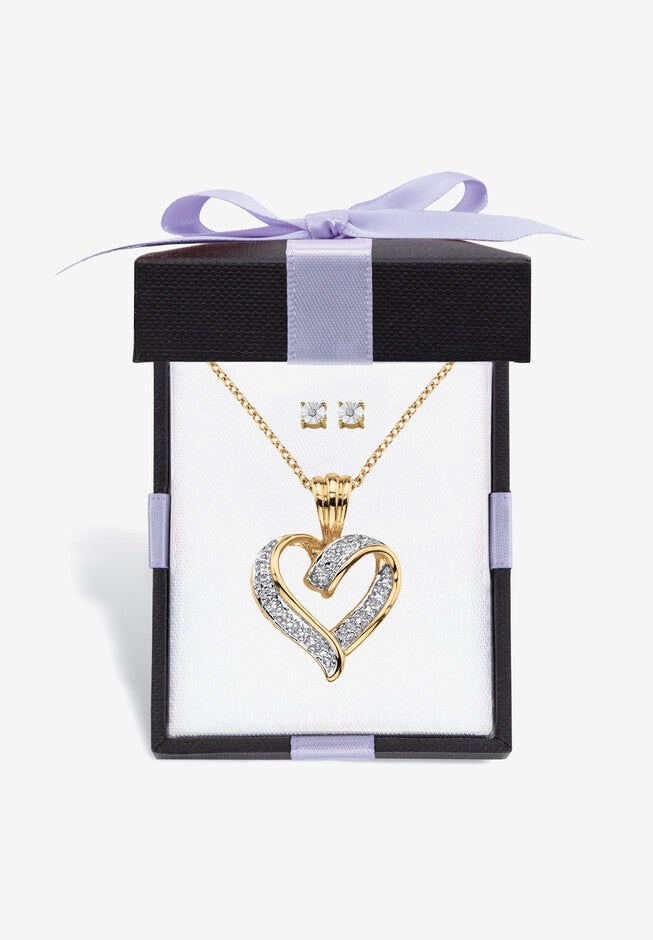 Yellow Gold-Plated Heart Pendant with Genuine Diamond Accent on 18 inches Chain, DIAMOND, hi-res image number 0
