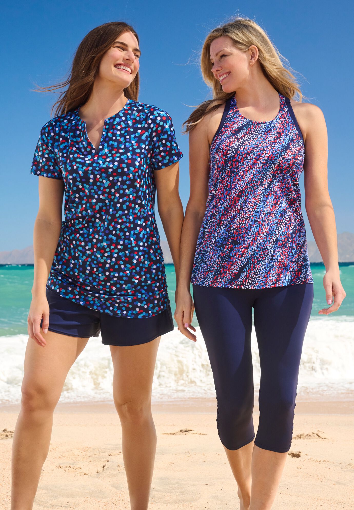 Split-Neck Short Sleeve Swim Tee with Built-In Bra, , alternate image number 4