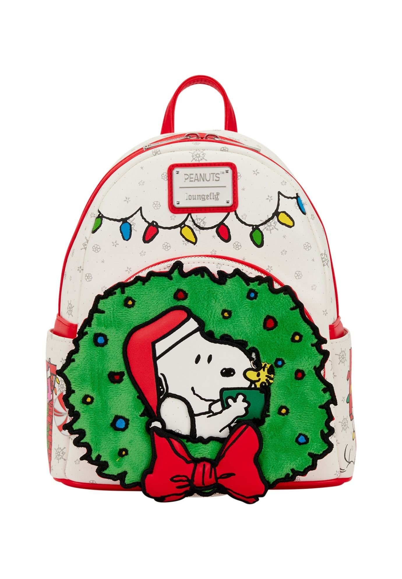 Loungefly x Peanuts Snoopy & Woodstock Holiday Plush Wreath Mini Backpack, WHITE, hi-res image number 0