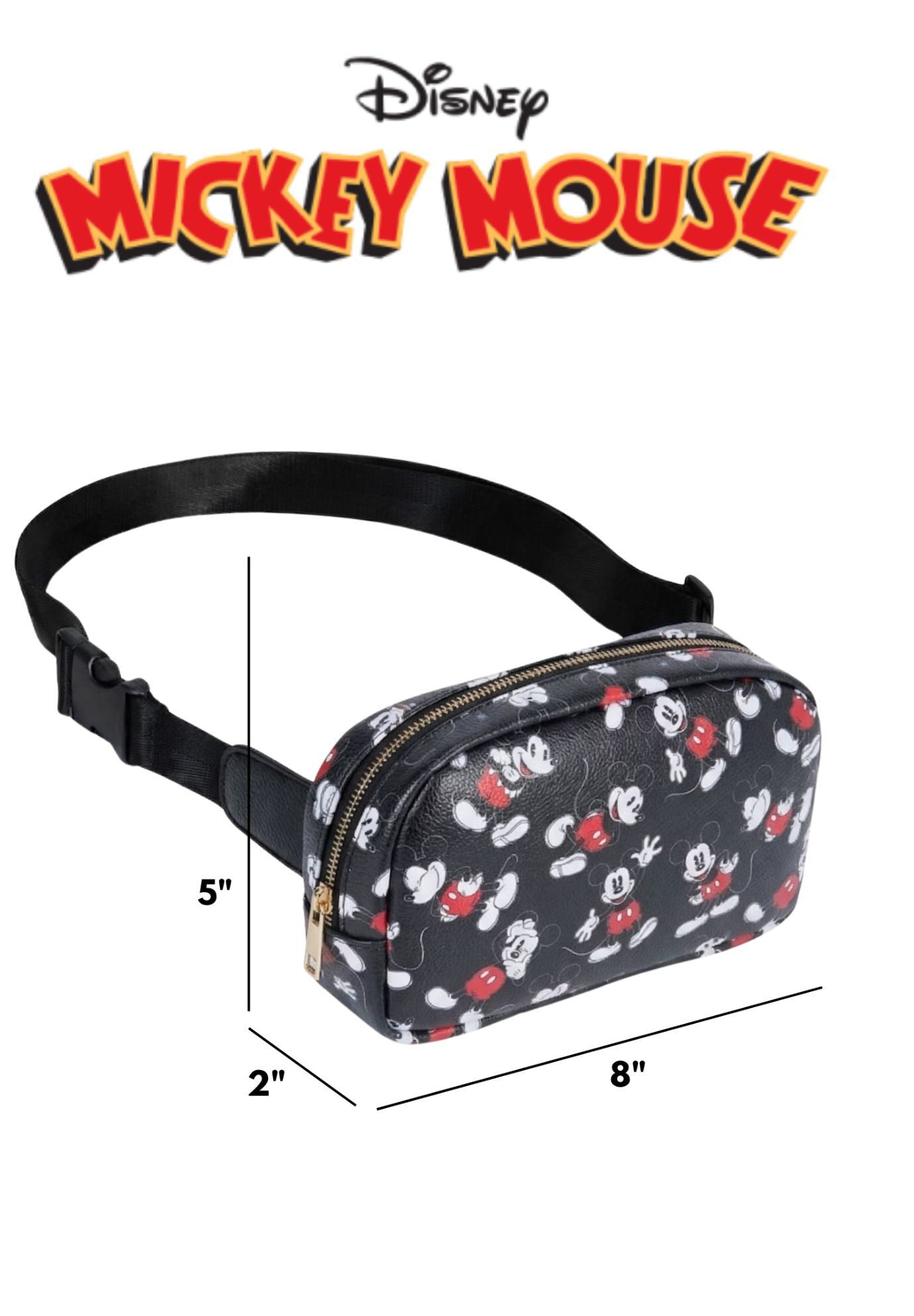 Disney Mickey Mouse Belt Bag Travel Fanny Pack Waist Bag Crossbody Zippered, BLACK, alternate image number 7