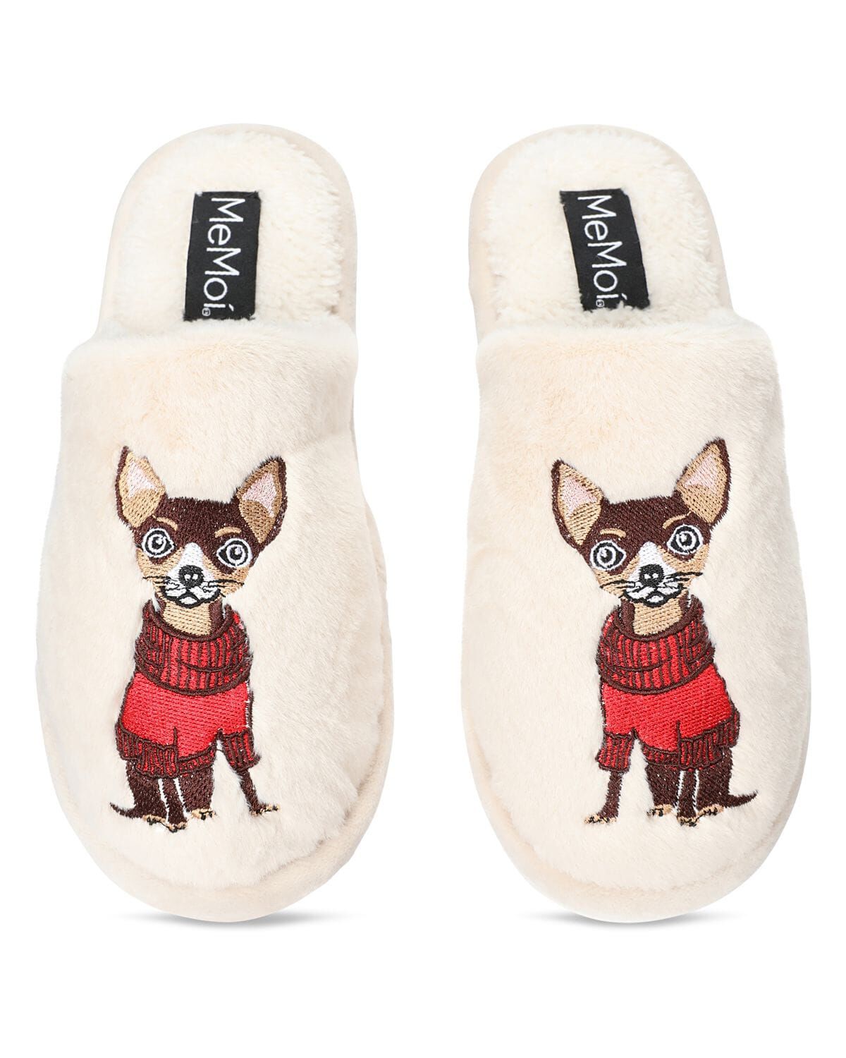 Women's Cozy Dog Plush Slippers, BUFF, alternate image number 1
