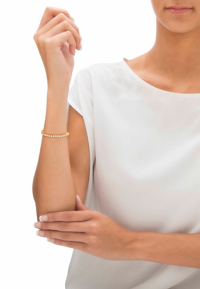Cubic Zirconia Bolo Bracelet(4mm) in Yellow Goldplate, , alternate image number null