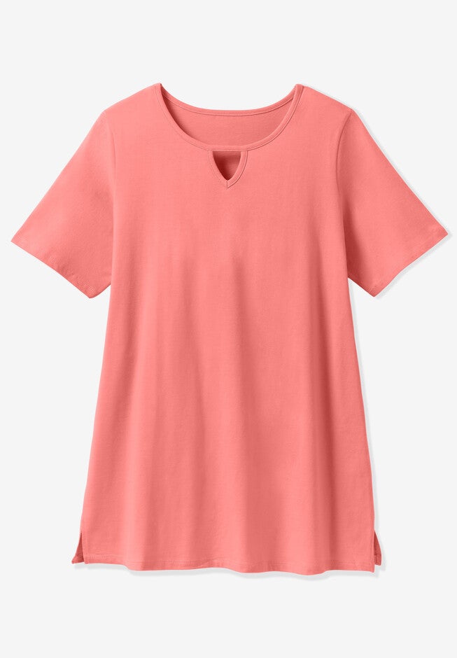 Perfect Printed Short-Sleeve Keyhole Tee, , alternate image number null