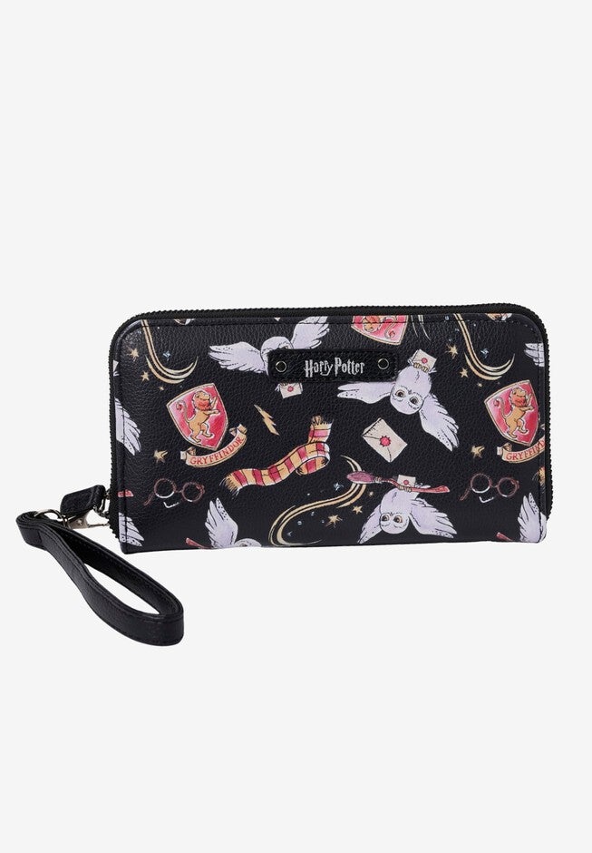 Harry Potter Wallet All-Over Print Zip Around Wristlet Strap, BLACK, hi-res image number 0