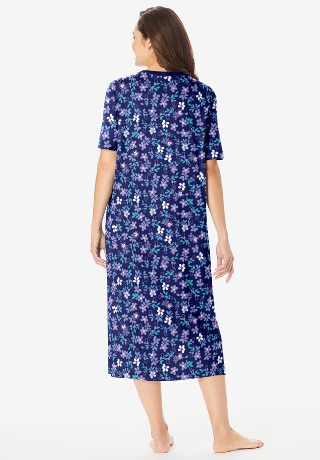 Long Print Sleepshirt, EVENING BLUE FLOWERS, on-hover image number null