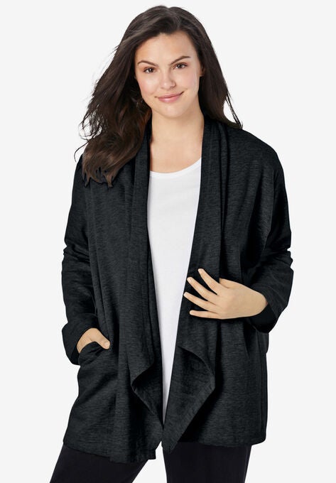 Drape Front Robe, BLACK, hi-res image number null
