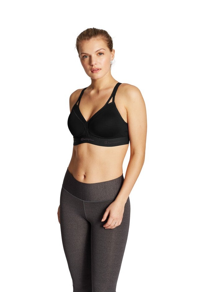 The Curvy Strappy Sports Bra, BLACK, hi-res image number 0
