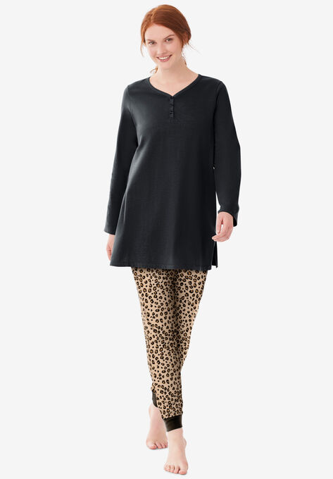 Henley Tunic & Jogger PJ Set, CLASSIC LEOPARD, hi-res image number null