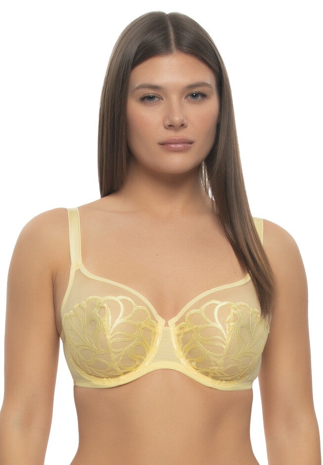 Lotus Embroidered Unlined Bra, PALE BANANA, hi-res image number 0