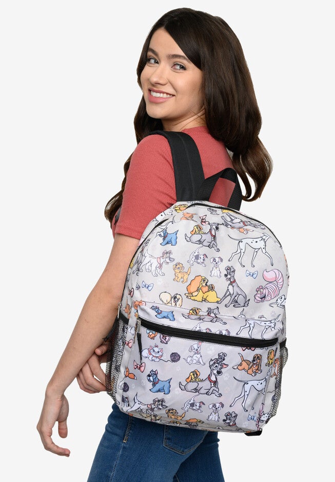 Disney Cats & Dogs Backpack 16 inches All-Over Print Cheshire Cat Lady Tramp Dodger, , alternate image number null