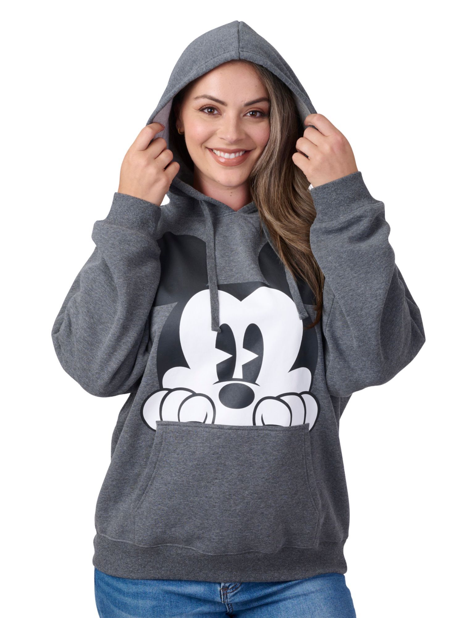 Disney Women's Mickey Mouse Hoodie Sweatshirt Pullover Charcoal Gray, GRAY, alternate image number 2
