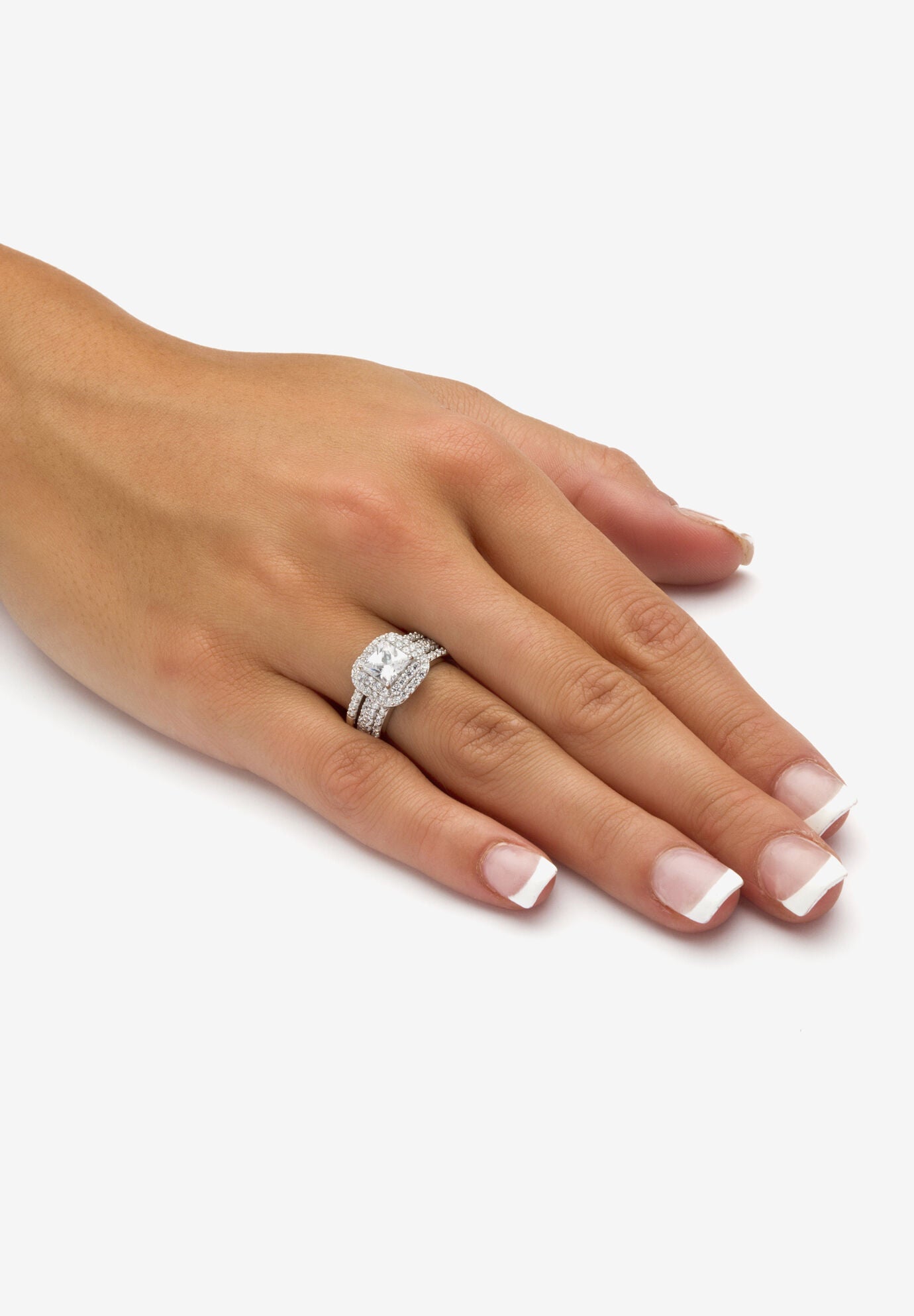 Platinum Over Sterling Silver Cubic Zirconia Halo 3-Piece Bridal Set, , alternate image number 2