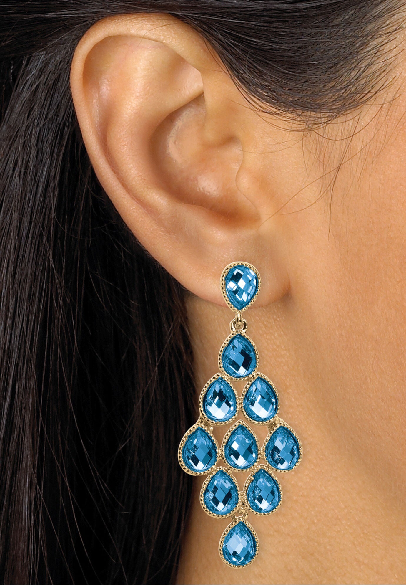 Gold Tone Pear Cut Simulated Birthstone Earrings, , alternate image number 2