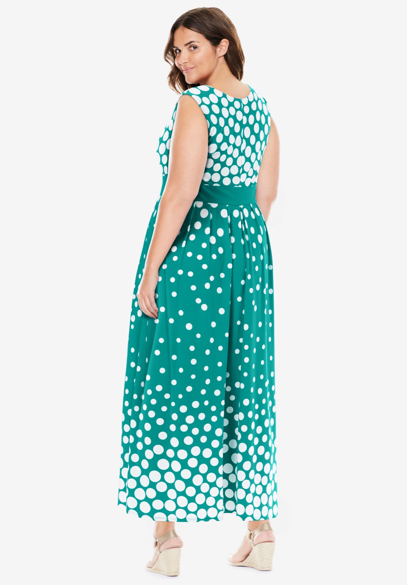 Banded-Waist Print Maxi Dress, WATERFALL OMBRE DOT, on-hover image number 1