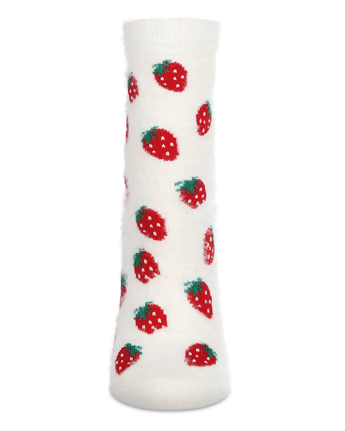 Women's Strawberries Cozy Crew Socks, WHITE, alternate image number 1